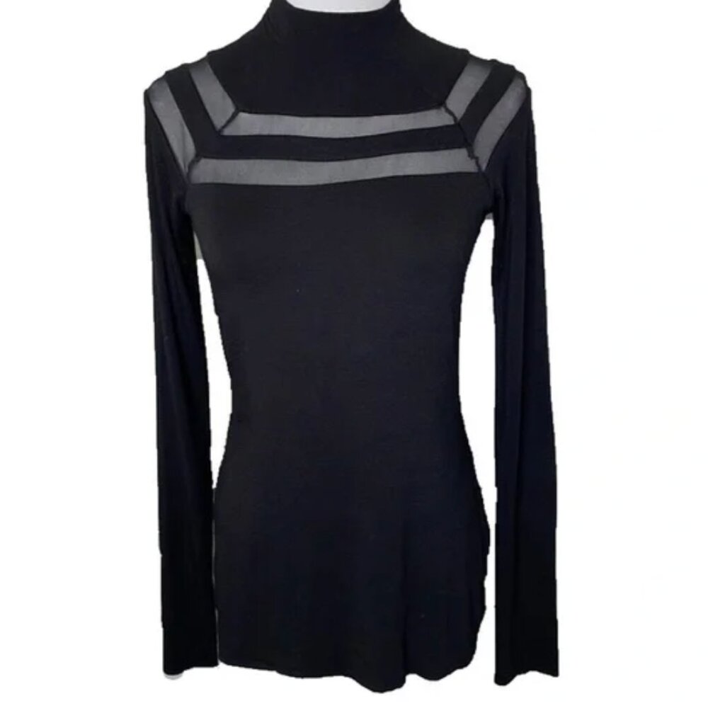 Bailey 44 Black Mesh Long Sleeve Top size XS